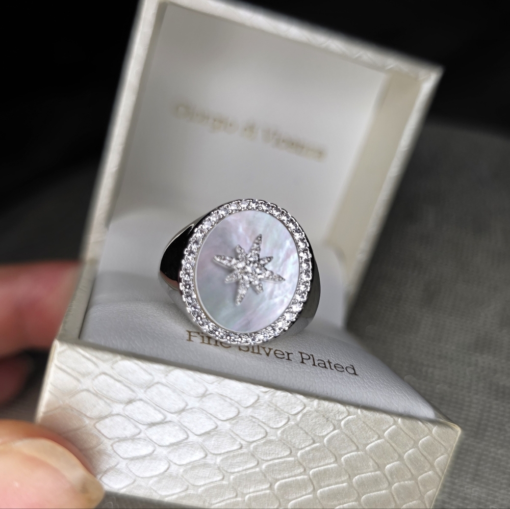 Giorgio di Vicenza Silver Starburst Ring with Mother of Pearl Size 8 - Picture 11 of 12